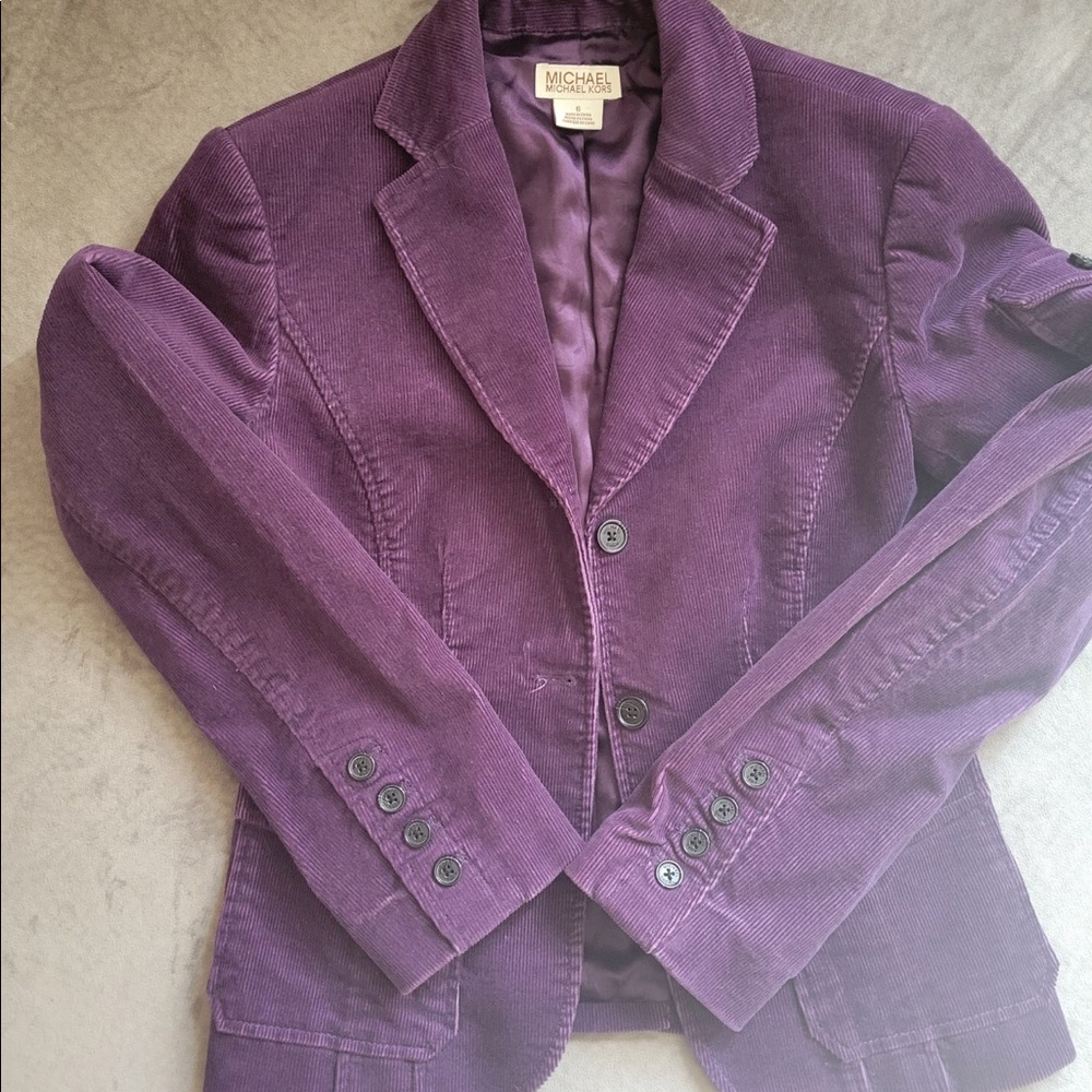 purple fitted corduroy blazer Michael kohrs size 6